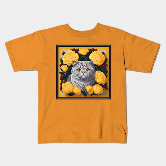 Persian cat. Style vector (yellow version Persian cat) Kids T-Shirt by xlhombat